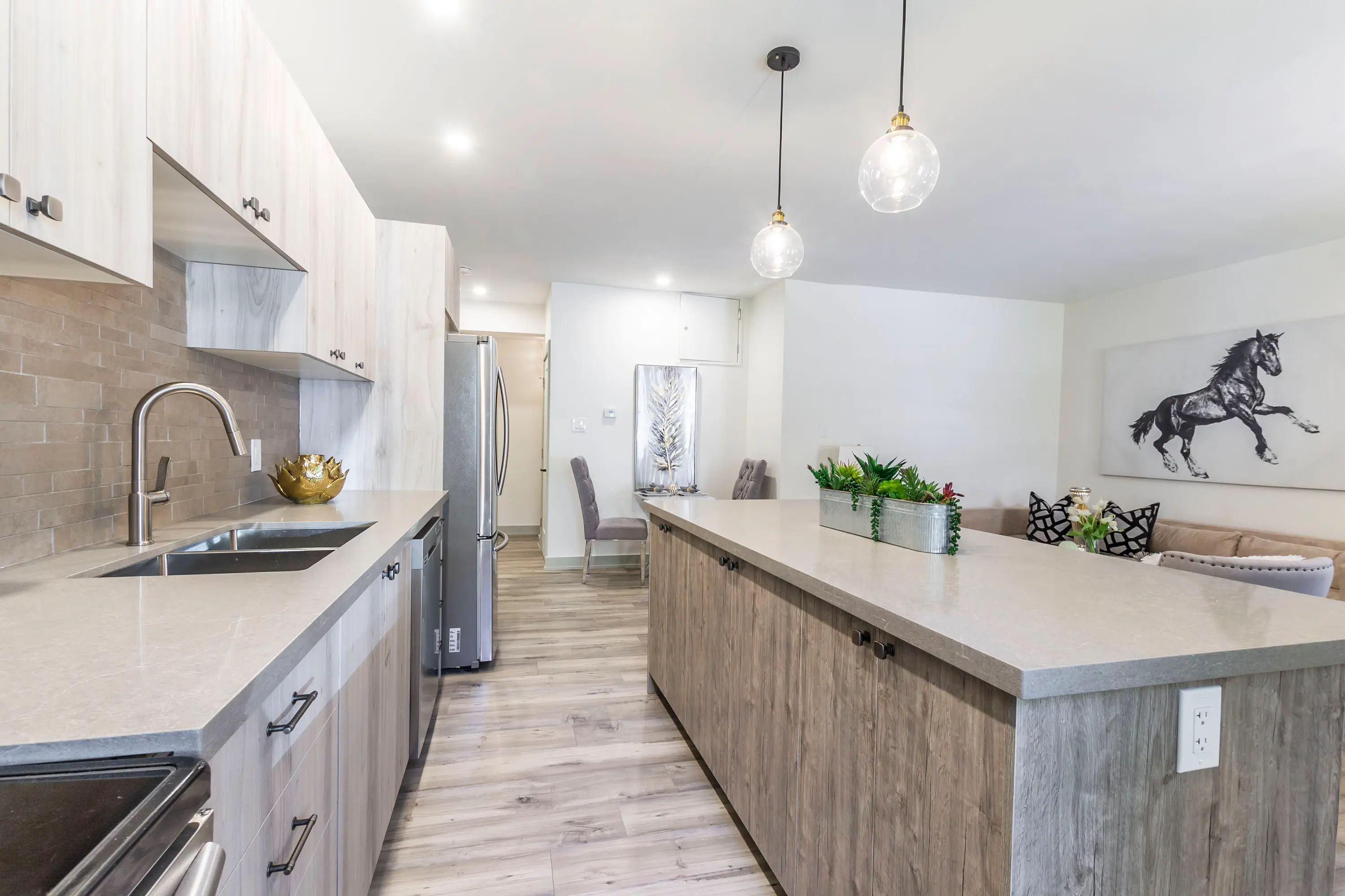 Wide-plank flooring installation in a finished living space